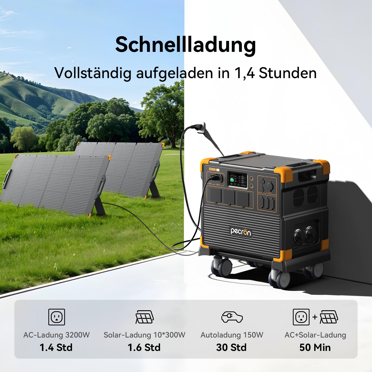 PECRON E3800LFP портативная зарядная станция 4200W 3840Wh с бесплатной тележкой — изображение 3