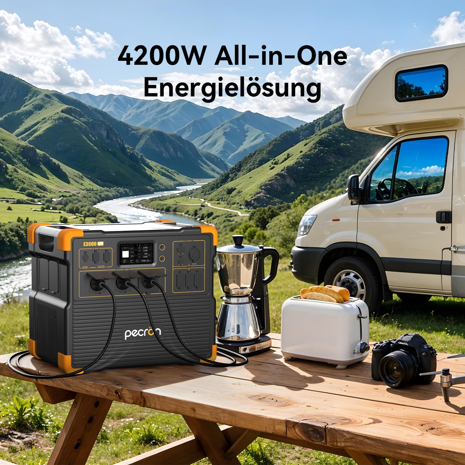PECRON E3800LFP портативная зарядная станция 4200W 3840Wh с бесплатной тележкой — изображение 4