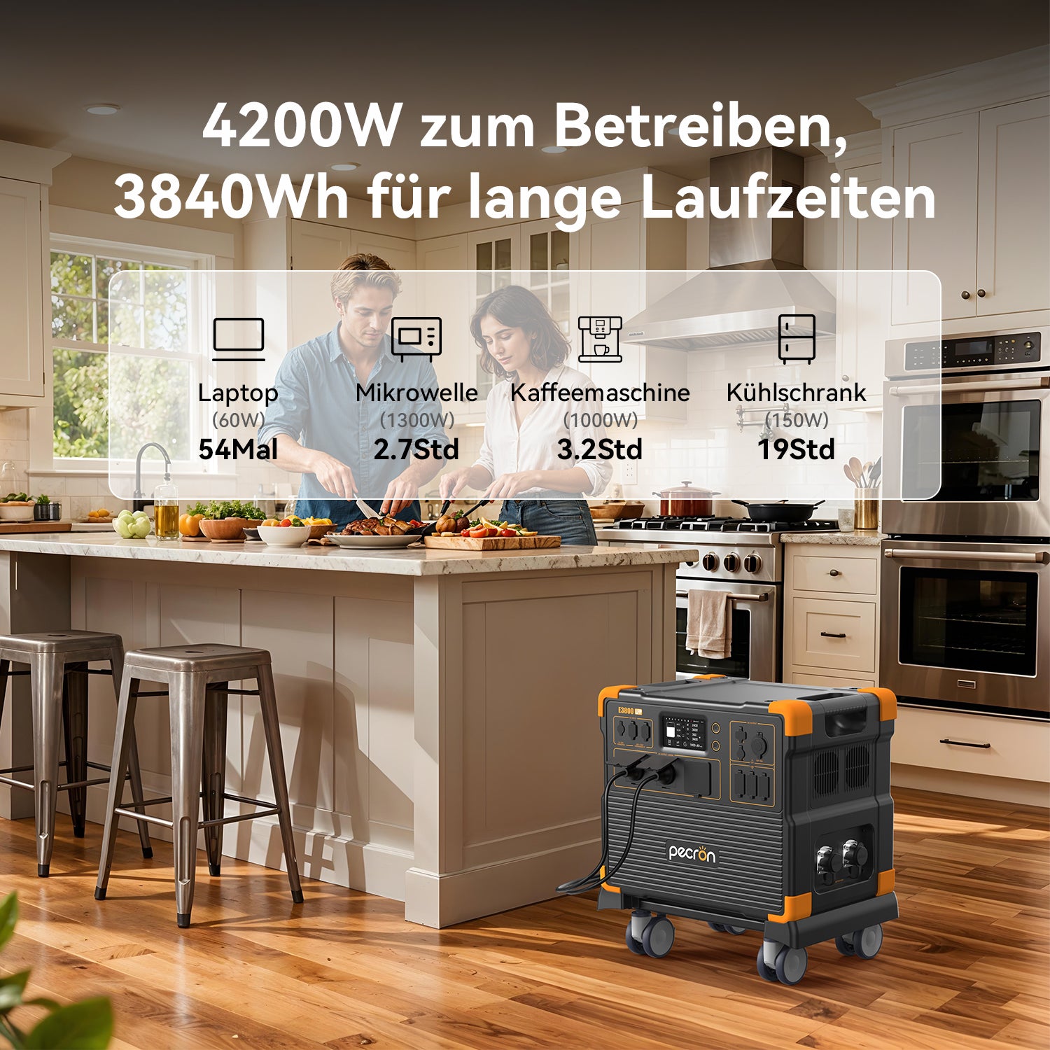 PECRON E3800LFP портативная зарядная станция 4200W 3840Wh с бесплатной тележкой — изображение 5