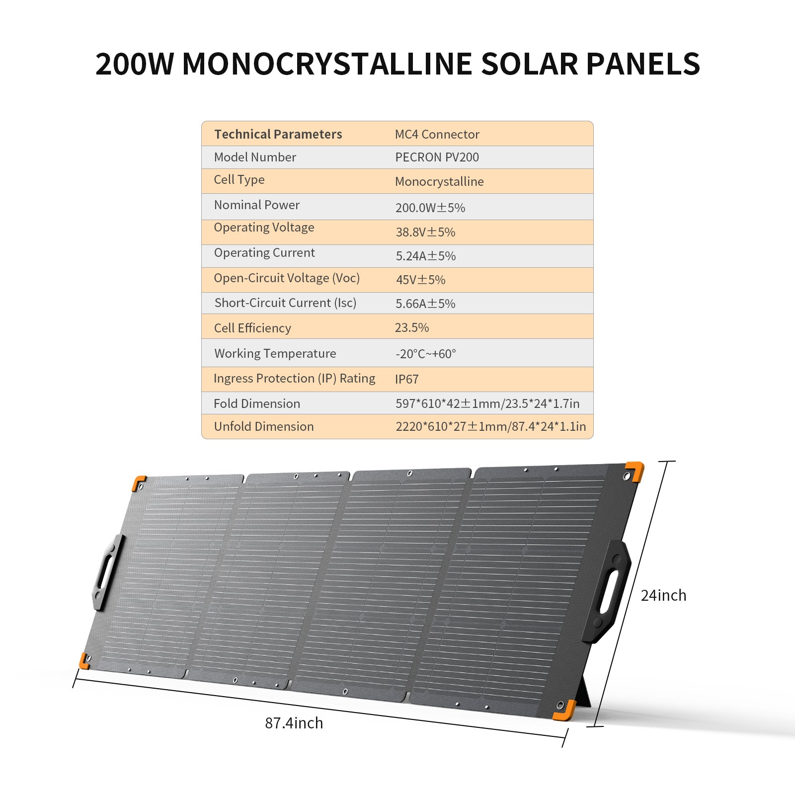 PECRON PV200 200W портативная солнечная панель, водонепроницаемый IP67 — изображение 2