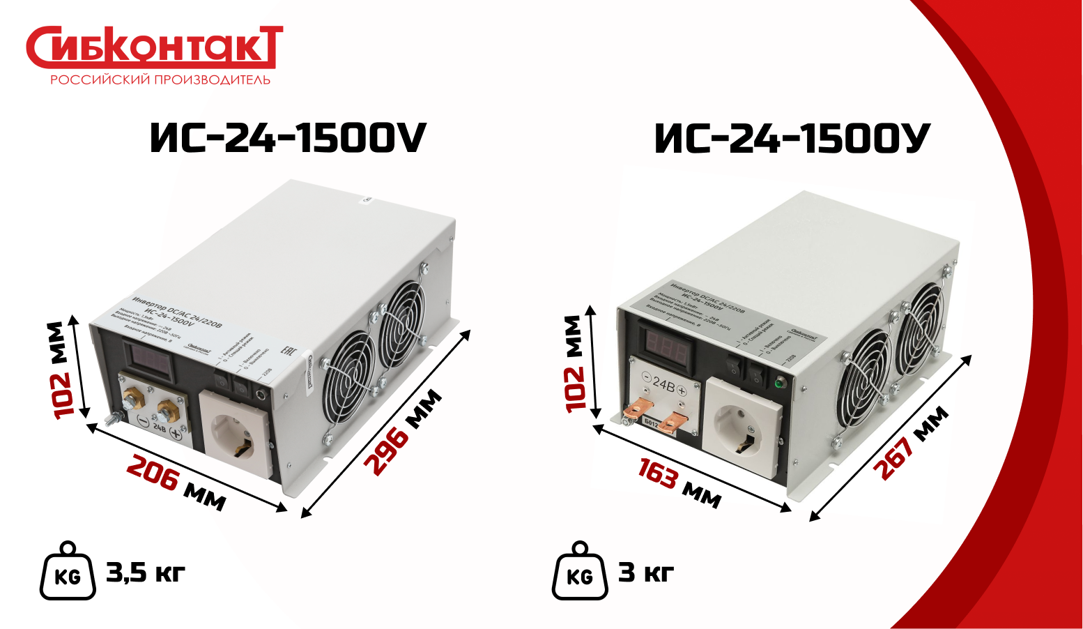 ИС-24-1500V инвертор, преобразователь напряжения DC/AC, 24В/220В, 1500Вт — изображение 3