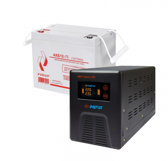 ИБП ДЛЯ КОТЛА | Комплект инвертор Энергия Гарант 750+ АКБ Рубин 12V 75Ah