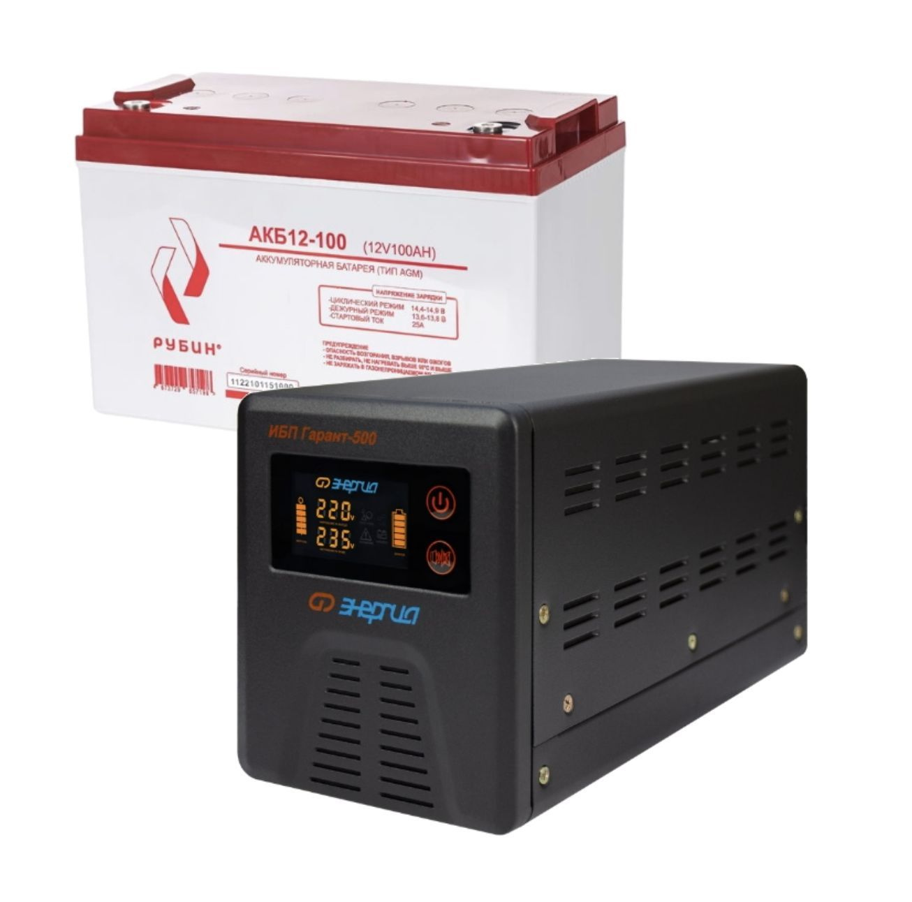 ИБП ДЛЯ КОТЛА | Комплект Инвертор Энергия Гарант 500 + АКБ Рубин 12V 100Ah — изображение 2