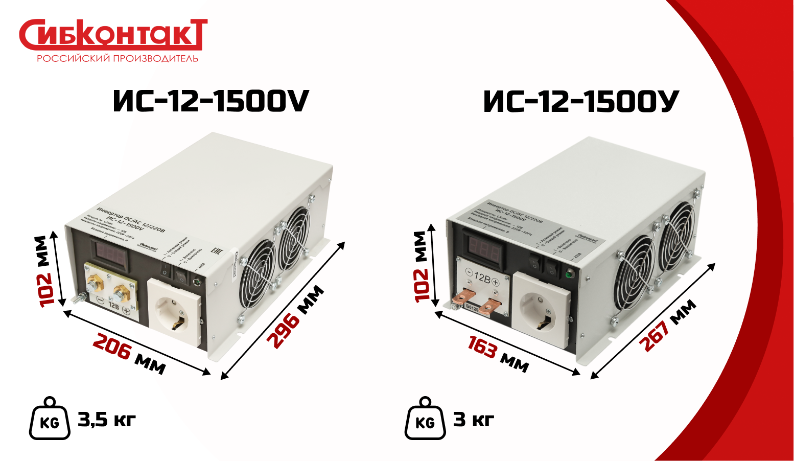 ИС-12-1500V инвертор, преобразователь напряжения DC/AC, 12В/220В, 1500Вт — изображение 3
