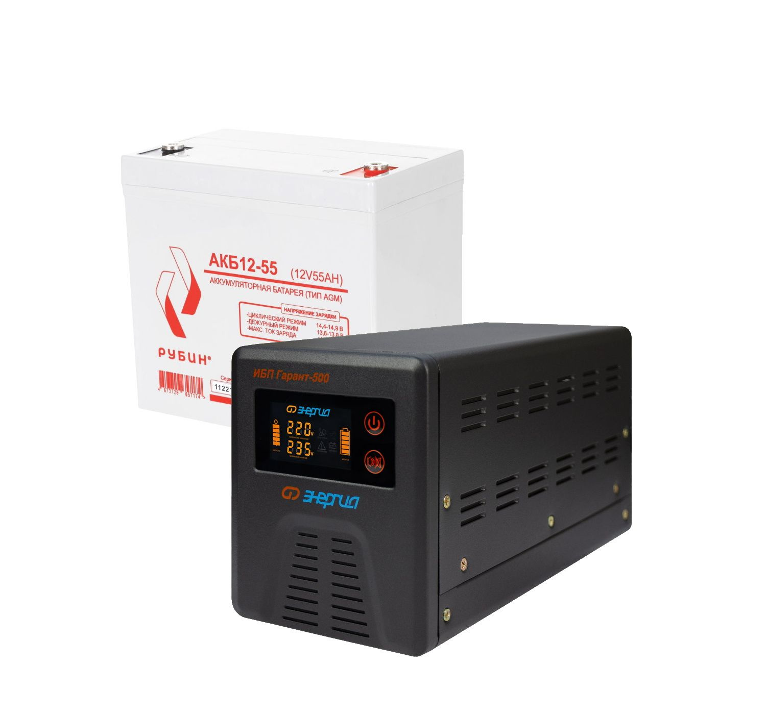 ИБП ДЛЯ КОТЛА | Комплект инвертор Энергия Гарант 500 + АКБ Рубин 12V 55Ah — изображение 2