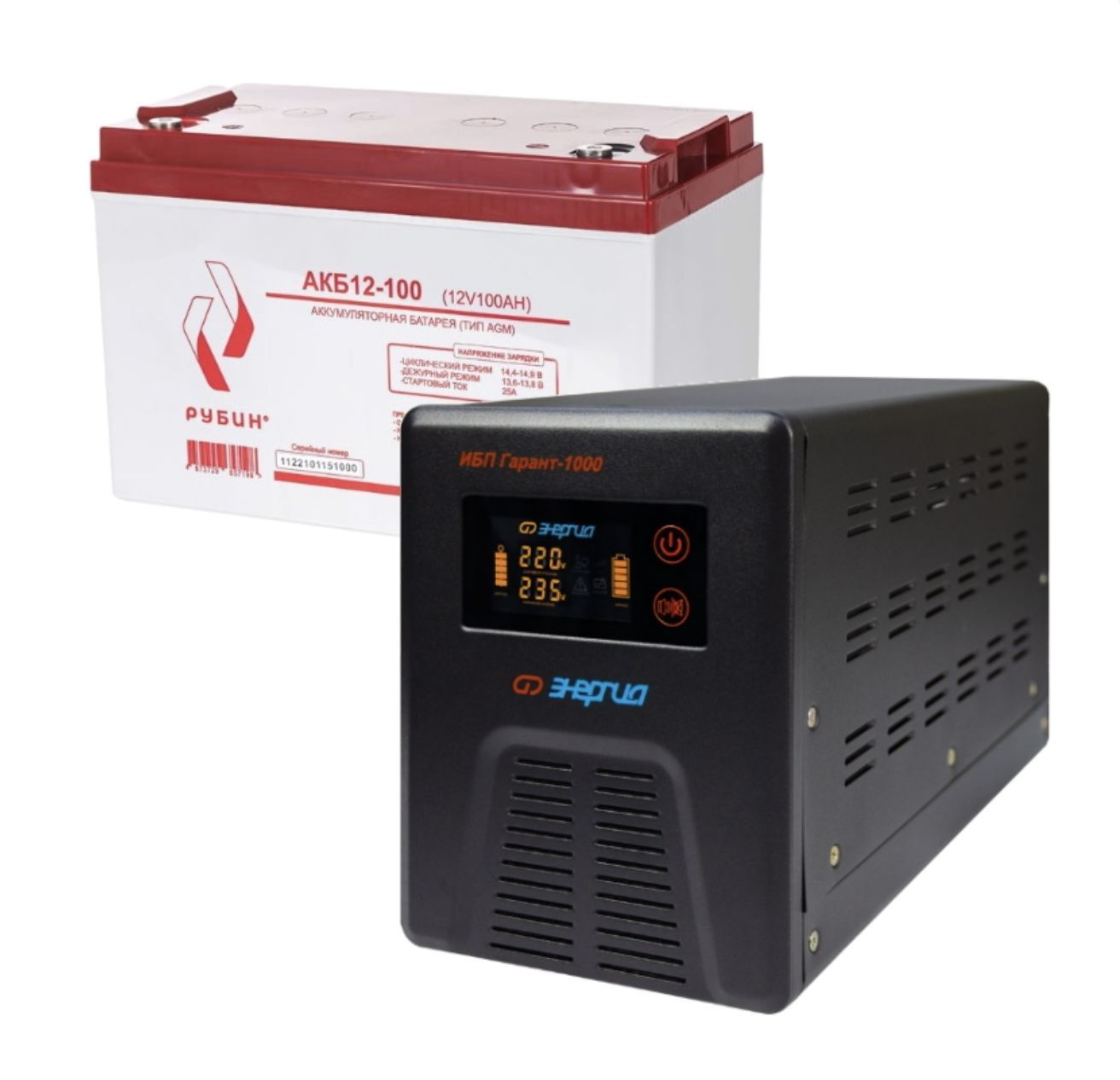 ИБП ДЛЯ КОТЛА | Комплект инвертор Энергия Гарант 1000 + АКБ Рубин 12V 100Ah — изображение 2