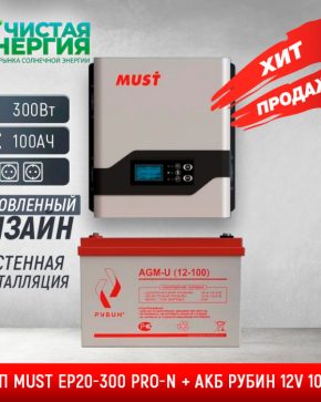 ИБП ДЛЯ КОТЛА | Комплект ИБП MUST EP20-300 PRO-N + АКБ РУБИН 12V 100Ah