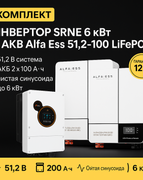 ИБП ДЛЯ ДОМА | Инвертор SRNE 6 Kwt + Аккумуляторная батарея Alfa Ess 51,2-100 lifepo4 x2