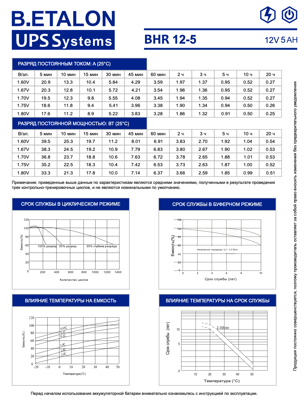 Аккумуляторная батарея B.ETALON BHR 12-5 (12В-5Ач / 5000 мАч) / AGM — изображение 4
